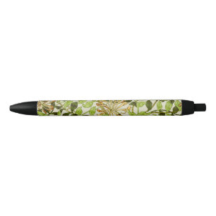 William Morris Green Honeysuckle Floral Wallpaper Black Ink Pen