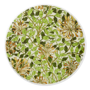 William Morris Green Honeysuckle Floral Wallpaper Ceramic Knob