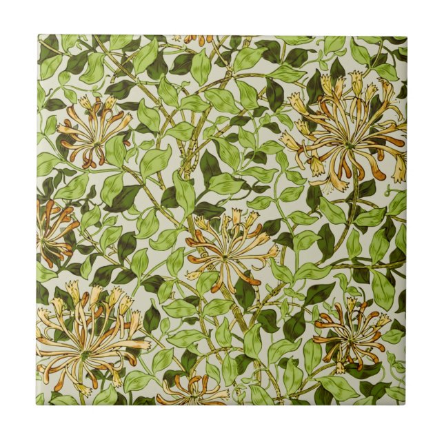William Morris Green Honeysuckle Floral Wallpaper Ceramic Tile (Front)