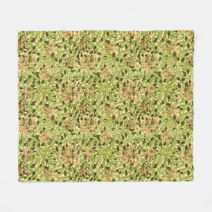 William Morris Green Honeysuckle Floral Wallpaper Fleece Blanket