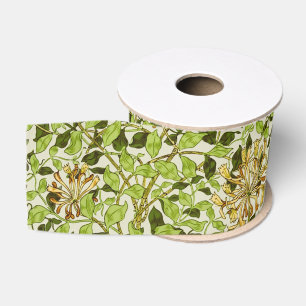 William Morris Green Honeysuckle Floral Wallpaper Grosgrain Ribbon