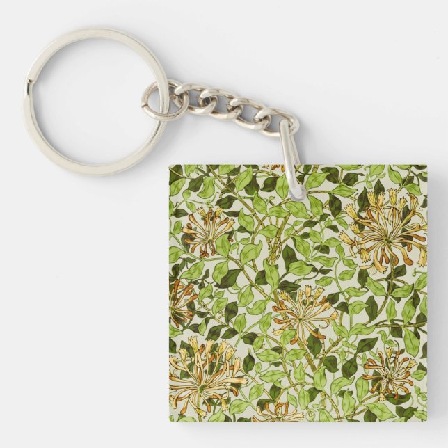 William Morris Green Honeysuckle Floral Wallpaper Key Ring (Front)