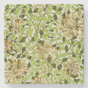 William Morris Green Honeysuckle Floral Wallpaper Stone Coaster