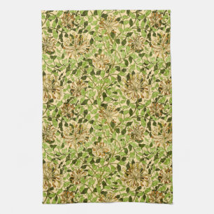 William Morris Green Honeysuckle Floral Wallpaper Tea Towel