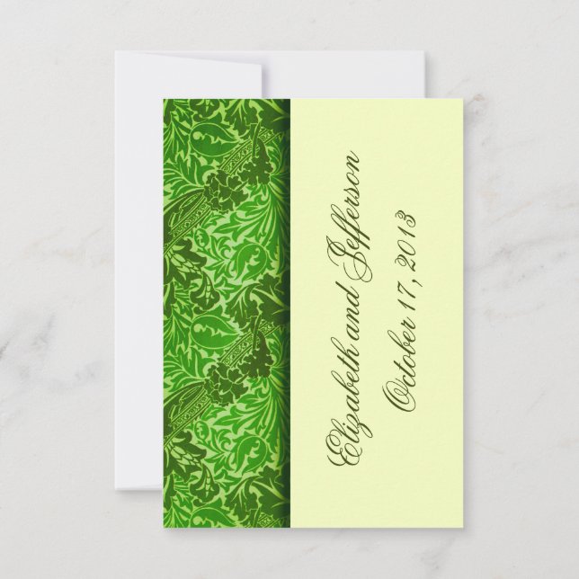 William Morris Green Leaves Wedding RSVP Cards (Back)