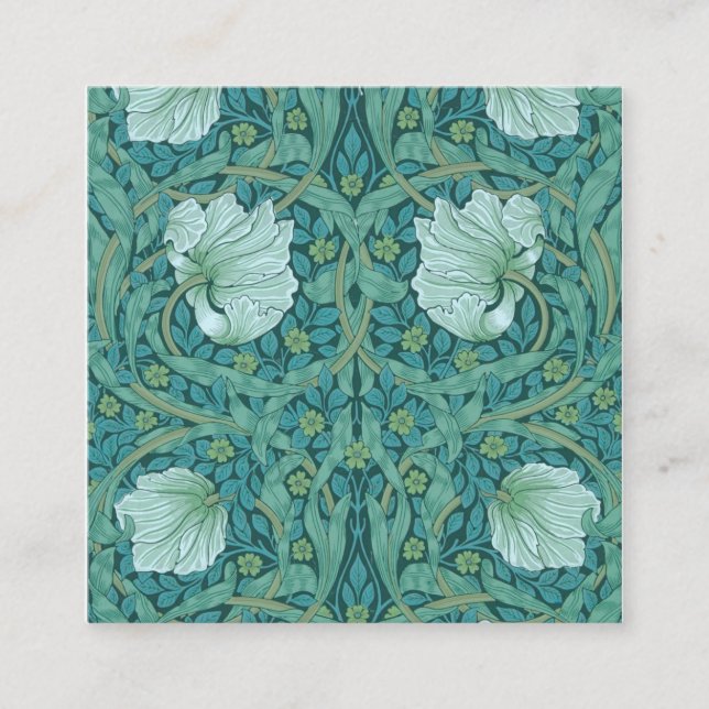 William Morris - Green Pimpernel Pattern Square Business Card (Front)
