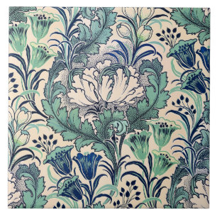 William Morris Green Teal Cream Floral Pattern  Ceramic Tile