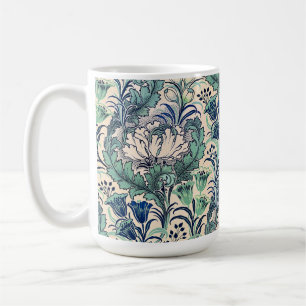 William Morris Green Teal Cream Floral Pattern Coffee Mug