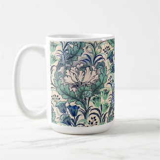 William Morris Green Teal Cream Floral Pattern Coffee Mug
