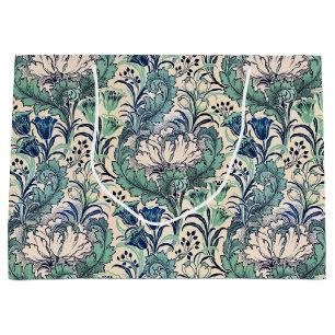 William Morris Green Teal Cream Floral Pattern Large Gift Bag