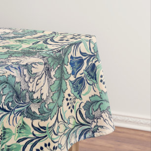 William Morris Green Teal Cream Floral Pattern Tablecloth