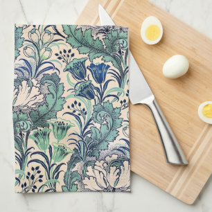 William Morris Green Teal Cream Floral Pattern Tea Towel