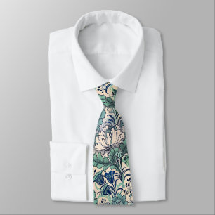 William Morris Green Teal Cream Floral Pattern Tie