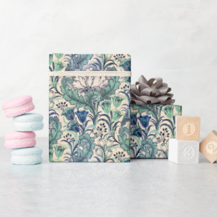 William Morris Green Teal Cream Floral Pattern Wrapping Paper