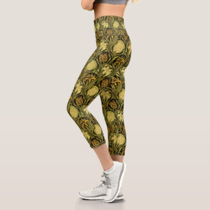 William Morris Green Tulip Lily Wallpaper Capri Leggings
