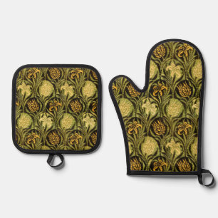 William Morris Green Tulip Lily Wallpaper Oven Mitt & Pot Holder Set