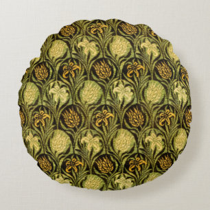 William Morris Green Tulip Lily Wallpaper Round Cushion