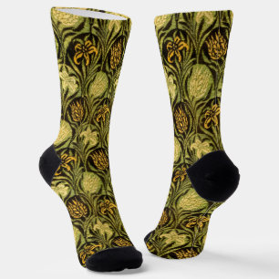 William Morris Green Tulip Lily Wallpaper Socks