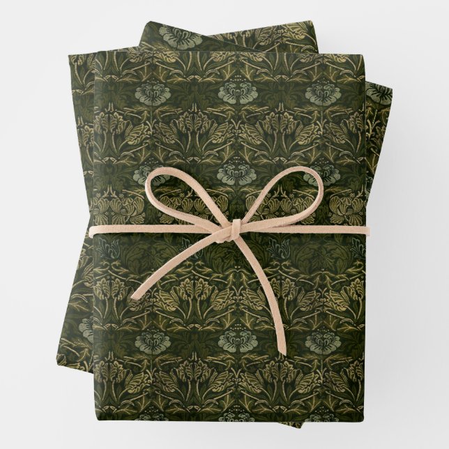William Morris: Green Tulip & Rose Wrapping Paper (In situ)