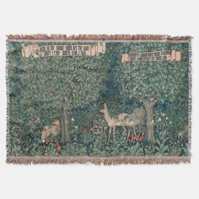 William Morris Greenery Forest Animal Botanical Throw Blanket (Front)