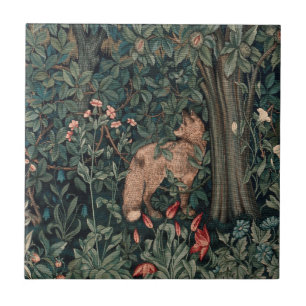 William Morris Greenery Fox Wildlife Art Ceramic Tile