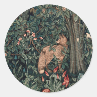 William Morris Greenery Fox Wildlife Art Classic Round Sticker