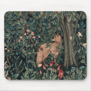 William Morris Greenery Fox Wildlife Art Mouse Pad
