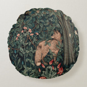 William Morris Greenery Fox Wildlife Art Round Cushion