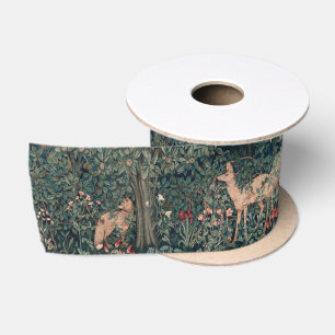 William Morris Greenery Fox Wildlife Art Satin Ribbon