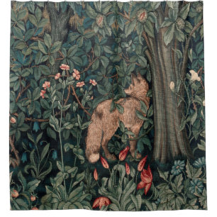 William Morris Greenery Fox Wildlife Art Shower Curtain