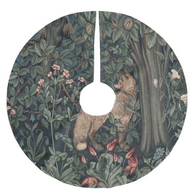 William Morris Greenery Fox Wildlife  Brushed Polyester Tree Skirt (Front)