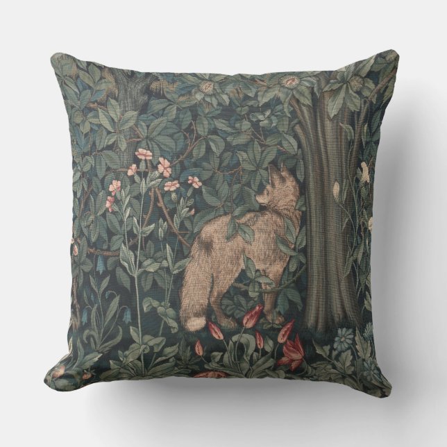 William Morris Greenery Fox Wildlife  Cushion (Front)