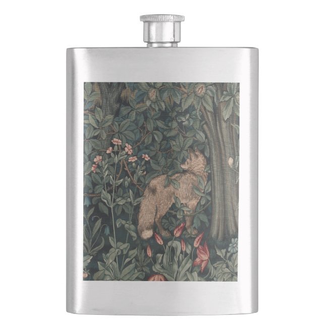 William Morris Greenery Fox Wildlife  Hip Flask (Front)