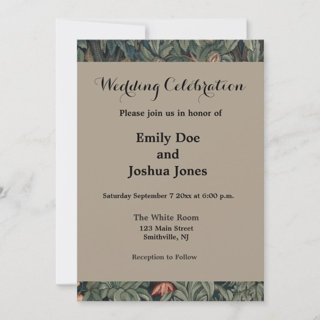William Morris Greenery Fox Wildlife  Invitation (Front)