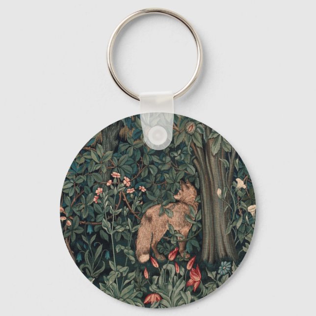 William Morris Greenery Fox Wildlife  Key Ring (Front)
