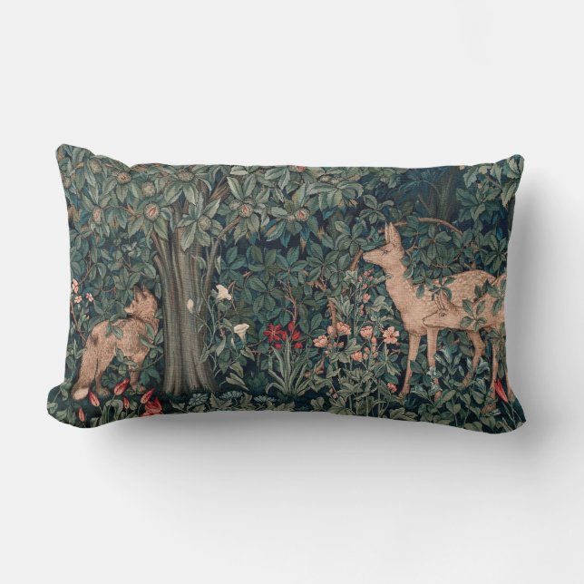 William Morris Greenery Fox Wildlife  Lumbar Cushion (Front)