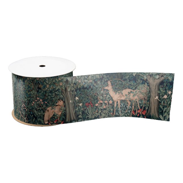 William Morris Greenery Fox Wildlife  Satin Ribbon (Spool)
