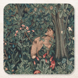 William Morris Greenery Fox Wildlife Square Paper Coaster