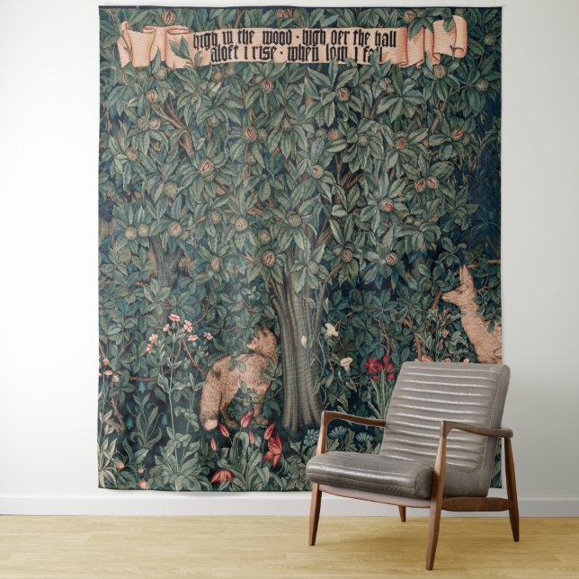 William Morris Greenery Fox Wildlife  Tapestry (In Situ)