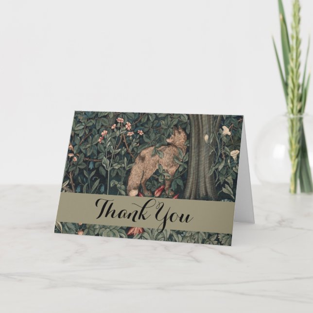 William Morris Greenery Fox Wildlife  Thank You Card (Front)