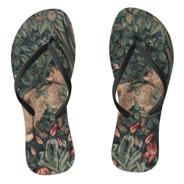 William Morris Greenery Fox Wildlife  Thongs (Footbed)
