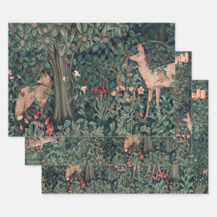 William Morris Greenery Fox Wildlife  Wrapping Paper Sheet