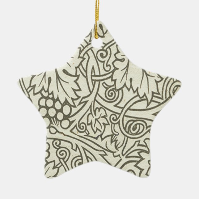 William Morris grey green Grape Vine Pattern Ceramic Ornament (Front)