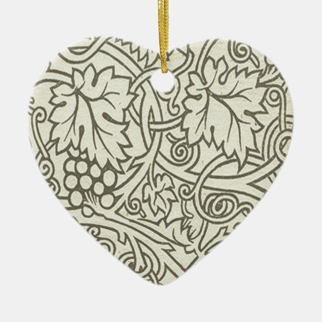 William Morris grey green Grape Vine Pattern Ceramic Ornament (Front)