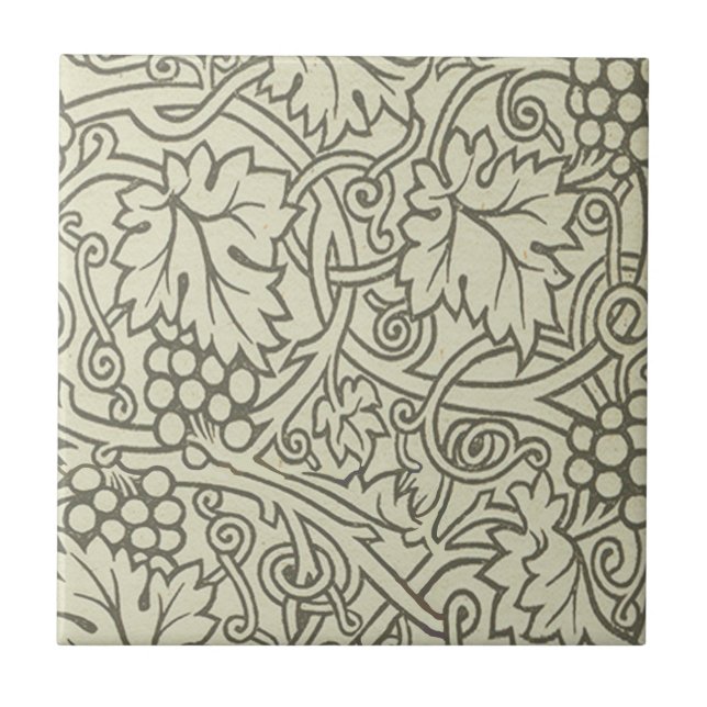 William Morris grey green Grape Vine Pattern Ceramic Tile (Front)