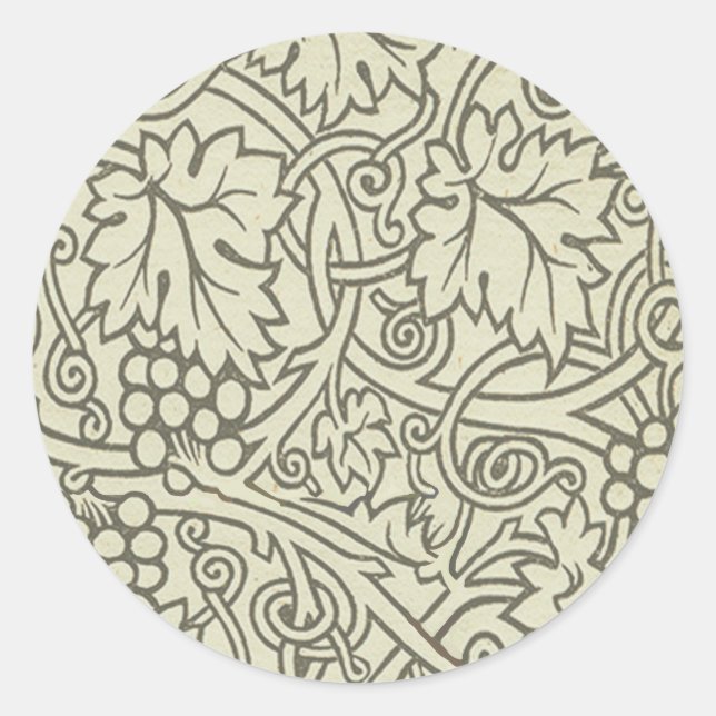 William Morris grey green Grape Vine Pattern Classic Round Sticker (Front)