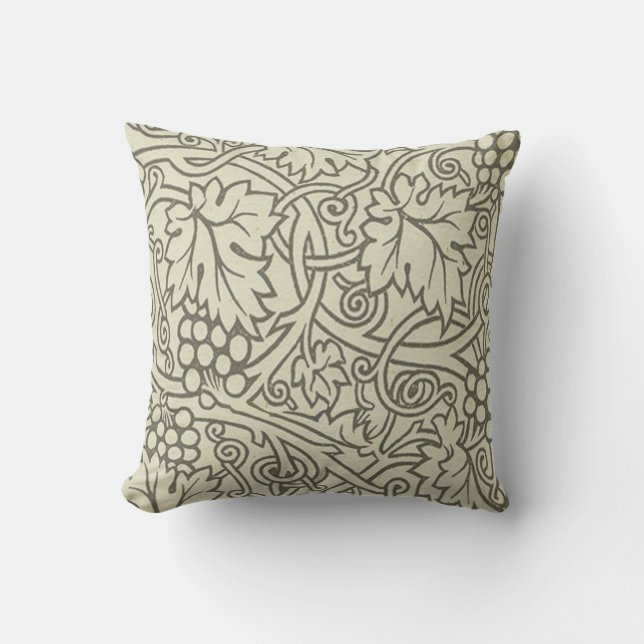 William Morris grey green Grape Vine Pattern Cushion (Front)