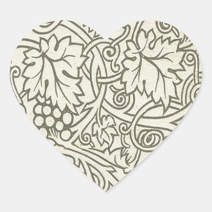 William Morris grey green Grape Vine Pattern Heart Sticker