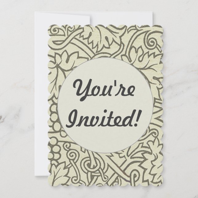 William Morris grey green Grape Vine Pattern Invitation (Front)