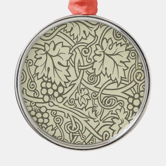 William Morris grey green Grape Vine Pattern Metal Ornament (Front)